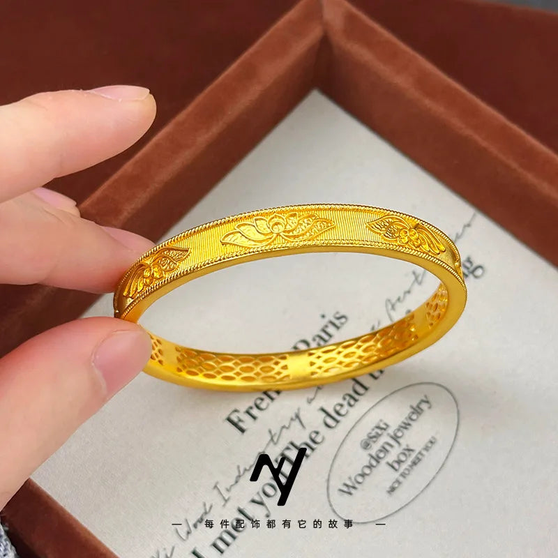 24k Gold Real 9999 Golden Broken Bingbing Bangles Flash Solid Bracelet Women's Temperament Fine Jewelry Set Ring Bracelet