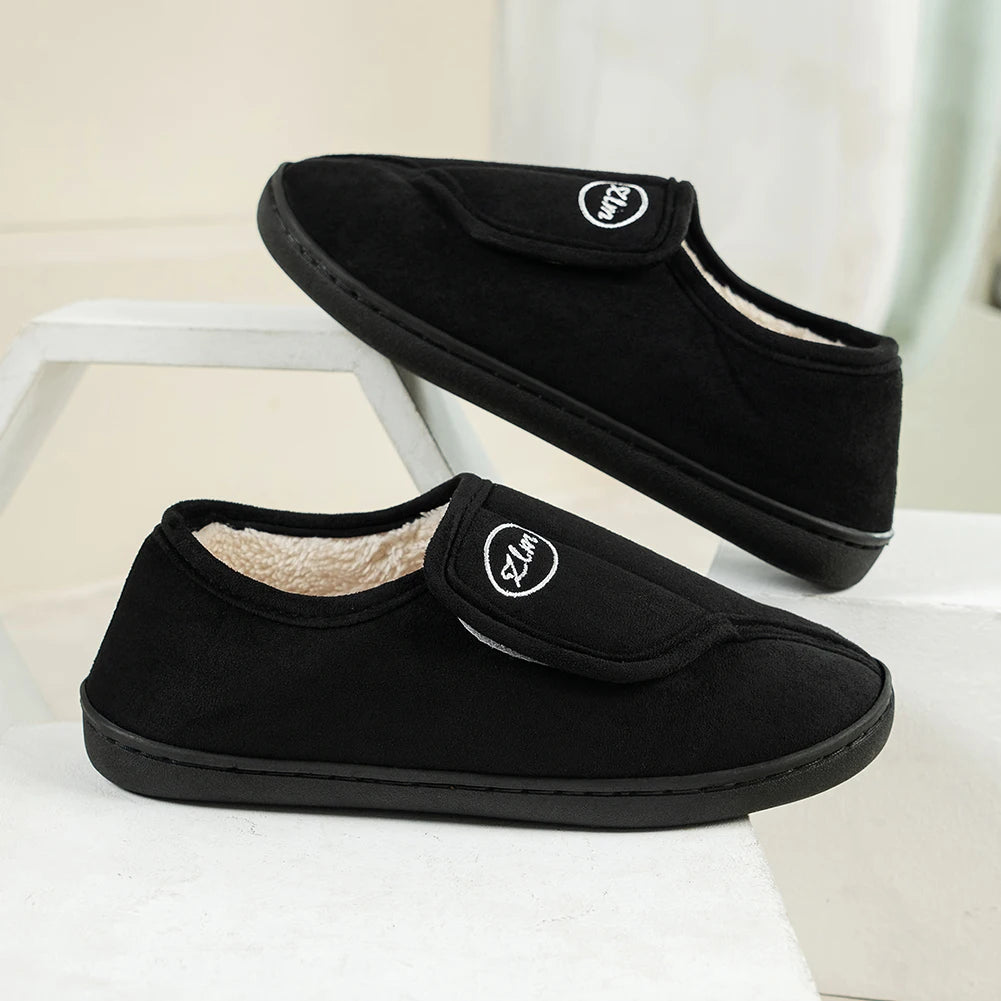 Slippers for Men Suede Leather Non-Slip Slip-on Shoes Comfy Warm Plush Walking Shoes Indoor/Outdoor for Diabetic Swollen Feet