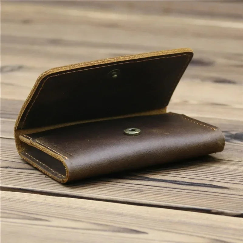 Handmade Vintage  Leather Men Wallet Men Purse Cowhide Leather Short Card Wallet for Male Money Clips Money Bags New