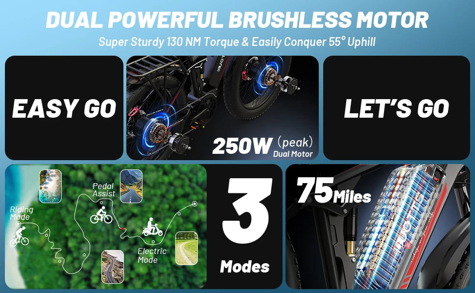Duotts S26 1000*2 Dual Motor Electric Bike with 48V 20AH Lithium Battery Snow Mountain 26inch Fat Tire for Adults