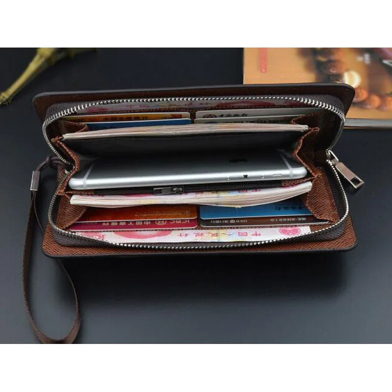 Men's Leather Long Wallet - Business Clutch with Phone Slot & Card Holder, Large Capacity Gift for Dad/Husband/Boyfriend