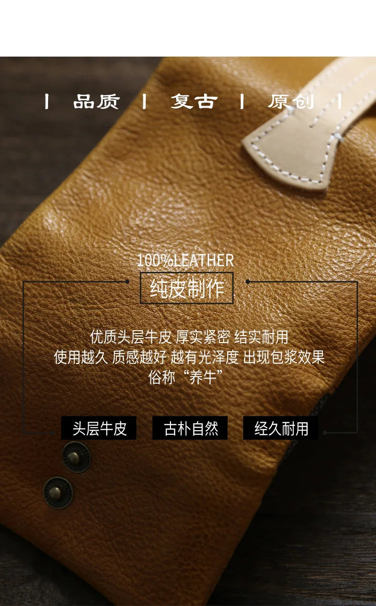 2025 Handmade Wallet Men's Short Leather Triple Fold Money Clip Cowhide Youth Buckle Student Vertical Vegetable Tanned Leather