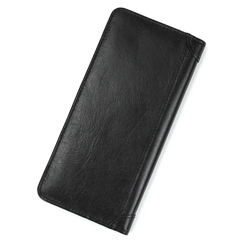 Casual Long Wallet Men Mobile Phone Male Long Purse Bifold Card Wallet Natural Cow Skin Leather Purse Men Business  Card Holder