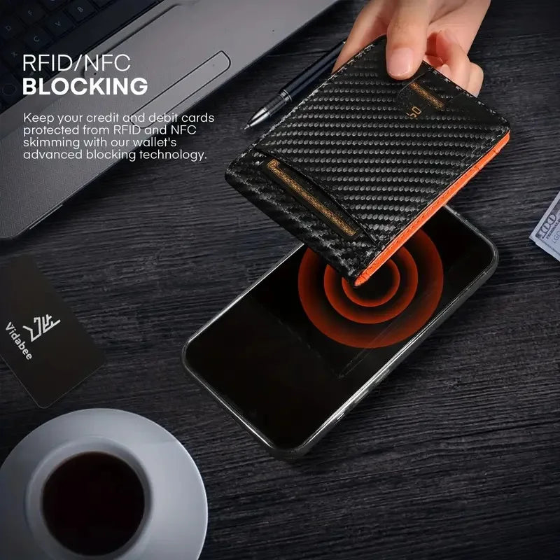 Slim Wallets for Men - Leather Money Clip Mens Wallet - RFID Blocking Front Pocket Bifold Wallet - Minimalist Credit Card Holder