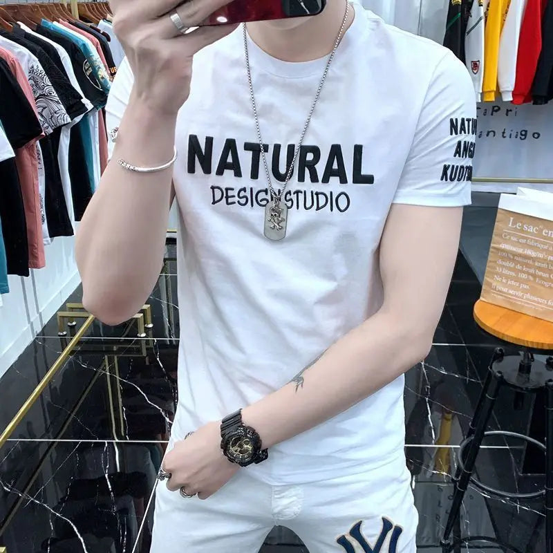 Designer Clothes Men's Summer Casual Cotton T-Shirts O-Neck Letter Print Tops Fashion Handsome Look Short Sleeve T-shirt for Men