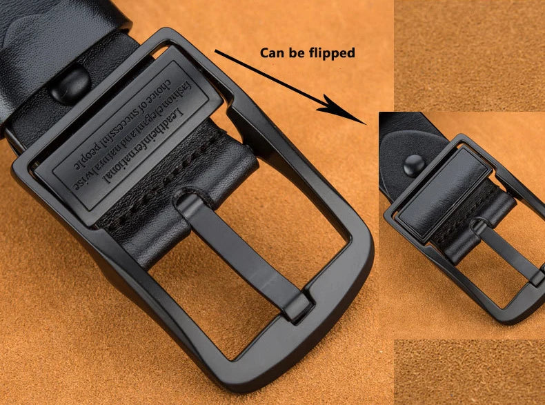 Men's leather belt, black buckle, new style, fashionable, trendy, light luxury, casual, versatile, suitable for jeans, pin buckl