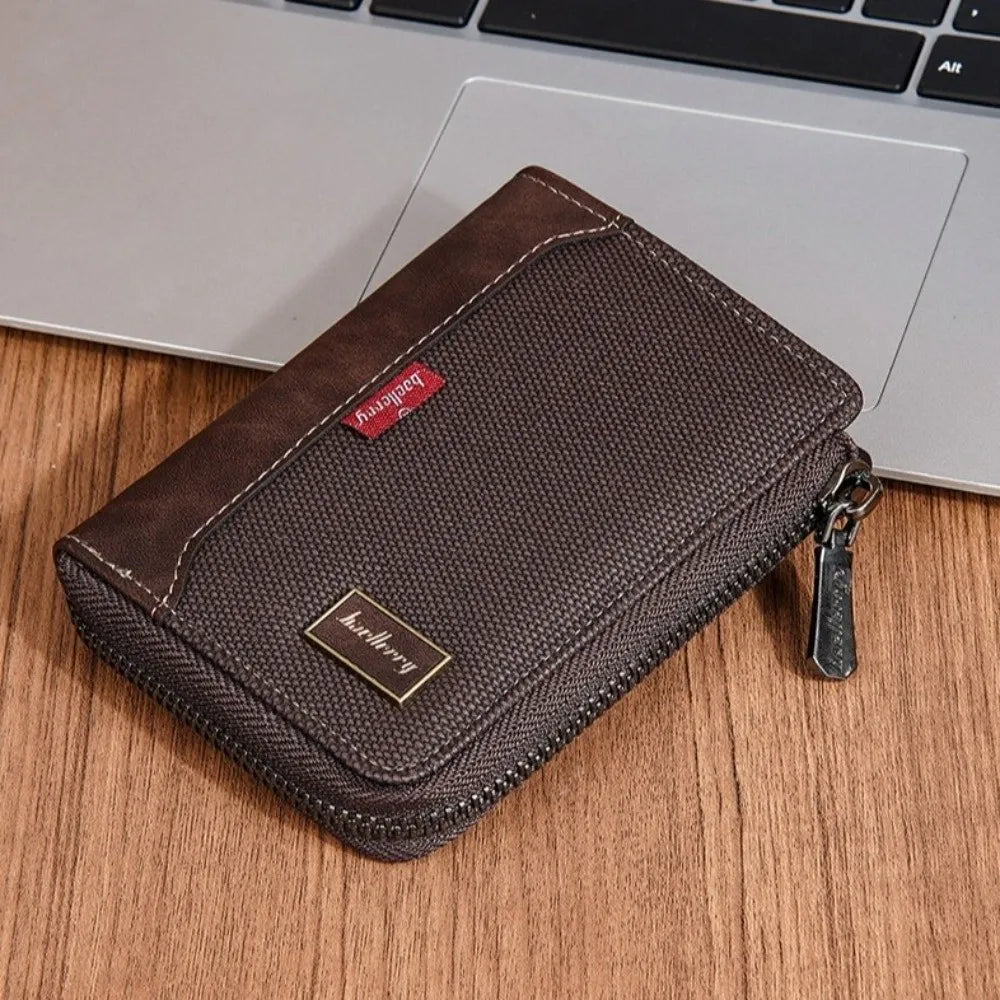Portable PU Leather Men's Wallet Multi-functional Large Capacity Short Card Bag Zipper Closure Square Business Wallet Male