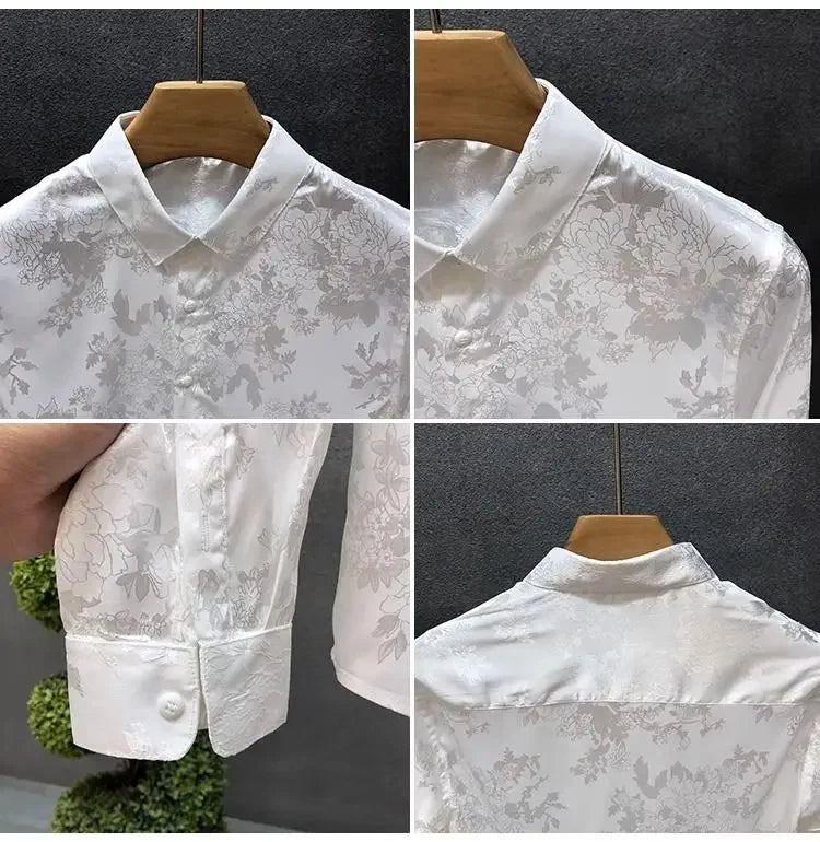 Men's High-end Shirt Spring and Autumn Summer Long-sleeved Handsome Dark Pattern Shirt Slim and Trendy Brand Versatile Top