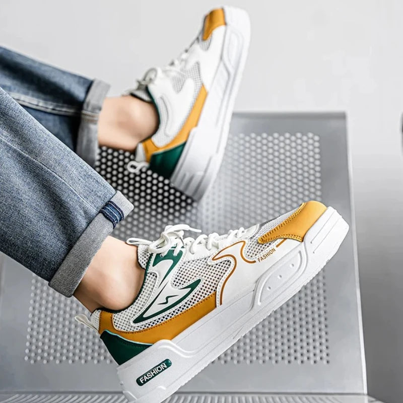Men's Sneakers for Spring and Summer Are Breathable Fashionable Low-top Round-toe Lace-up and Color-blocked Sports Shoes