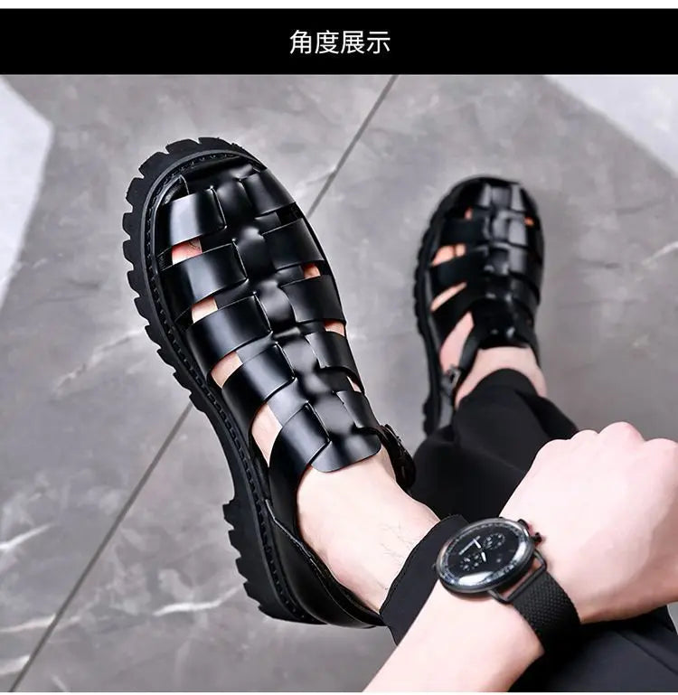 Fashion New Designer Platform Sandals for Men 2025 Summer Buckle Leather Dress Sandal Shoes Man Big Size Black  Sandalias Hombre