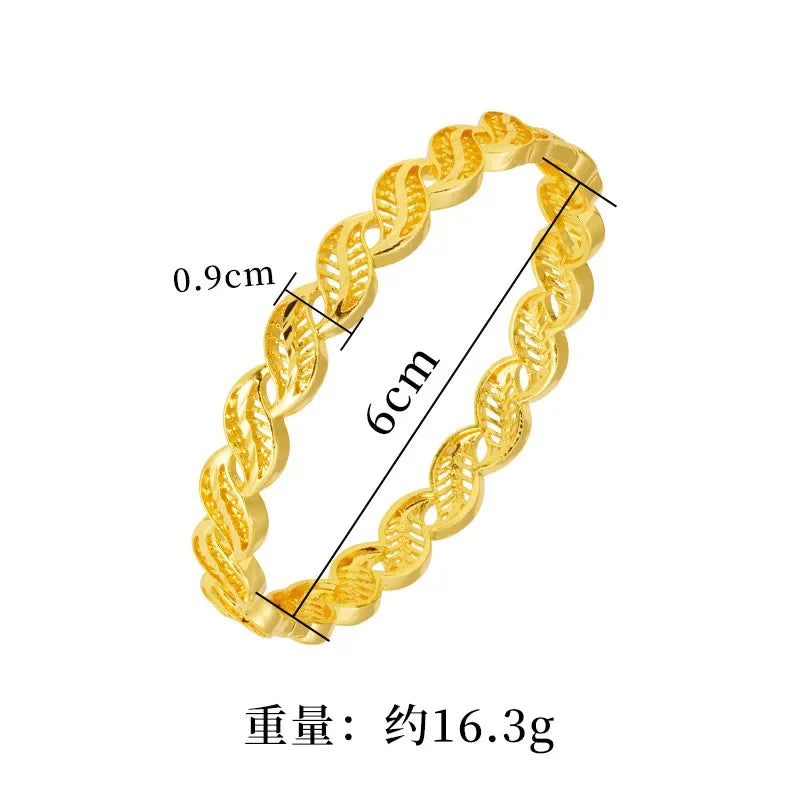 Goldpure Luxury 24K 9999 Pure Gold real gold Women's Leaf Bracelet Hollow Twist Buckle Bracelet
