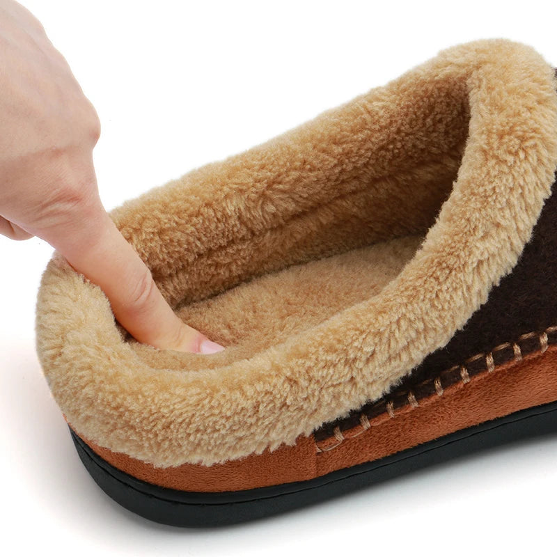 Men Slippers Memory Foam Slippers for Men Home 2024 Winter Non Slip Male House Shoes Stripe Couple Casual Indoor Plush Shoes