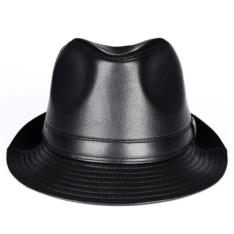 Real Leather Quality Genuine  Jazz Fedora Gentleman  SheepSkin Short Brim Black/Brown Hip Pop Fitted Top Hat Male Shows
