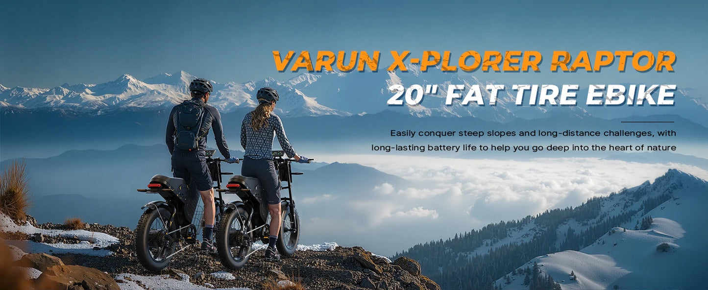 Varun X-Plorer Rapto Adult Dirt Electric Bike, 1000W Peak Power, 48V 20.8Ah, 20" Fat Tire, 28MPH, Ebike UL 2849, 1 Year Warranty