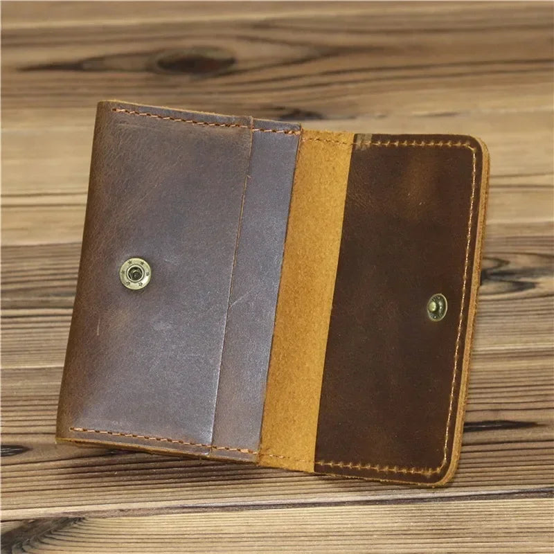 Handmade Vintage  Leather Men Wallet Men Purse Cowhide Leather Short Card Wallet for Male Money Clips Money Bags New
