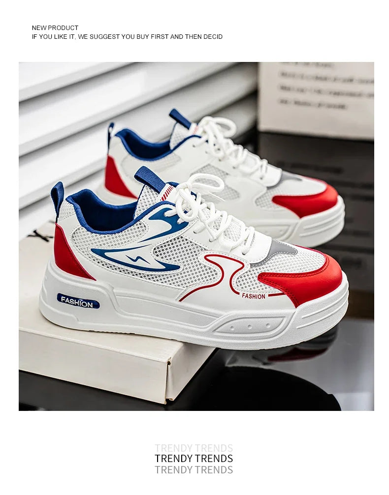 Men's Sneakers for Spring and Summer Are Breathable Fashionable Low-top Round-toe Lace-up and Color-blocked Sports Shoes