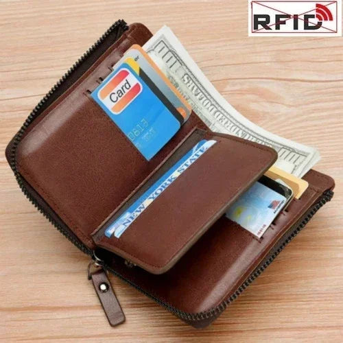Leather Men’s Wallet Luxury Mens Purse Male Zipper Card Holders with Coin Pocket Rfid Wallets Gifts for Men Money Bag