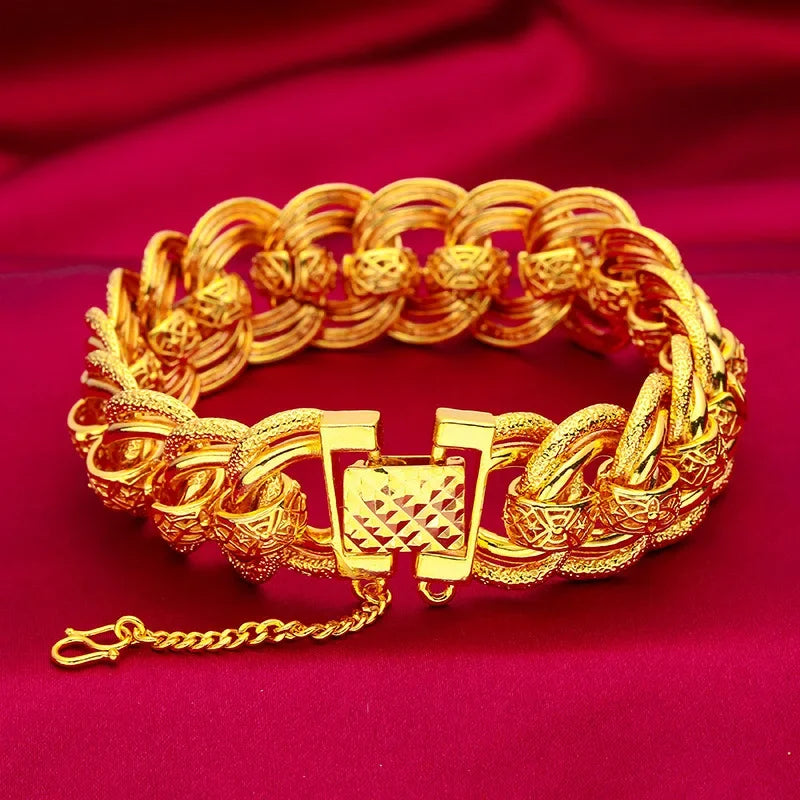 Goldpure 9999 24K Real Gold 20mm Men's Bracelet Watch Chain Wide Edge Classic Fashion Domineering Gift for Father Dad Braceletsg