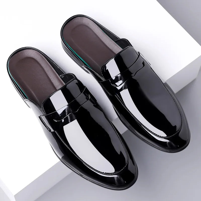 Brand Men's Shoes Luxury Leather Slippers Fashion Baotou Half Slippers for Men Business Dress Slippers Casual Loafers Man Shoes