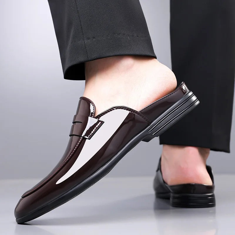 Brand Men's Shoes Luxury Leather Slippers Fashion Baotou Half Slippers for Men Business Dress Slippers Casual Loafers Man Shoes