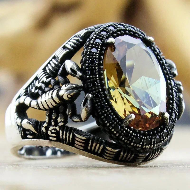 New Copper Material Open Adjustable Ring Amber Gemstone Personality High Jewelry Fashion Luxury Business Men's High-end Ring