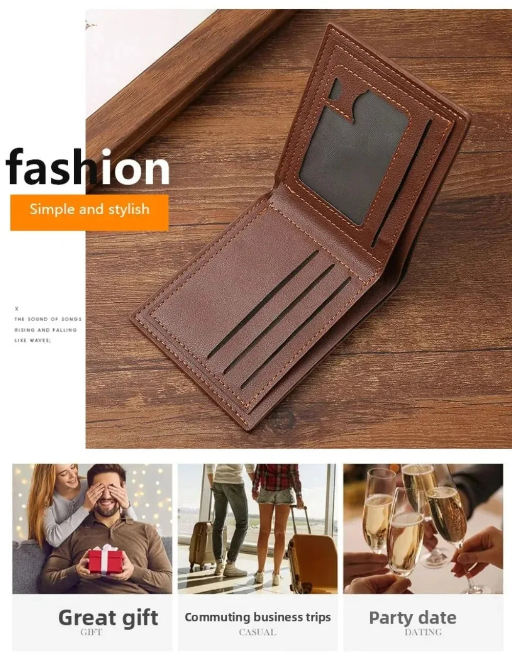 Men's Wallet Leather Short Multiple Holder Wallet Credit Card ID Card Holder Casual Business Double Fold Purses for Women Wallet