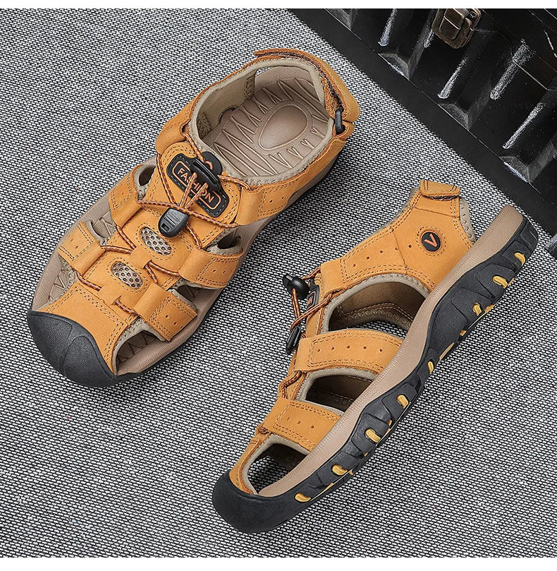 2025 Summer Men Sandals Leather Mens Casual Shoes Breathable Outdoor Sandals for Men Beach Shoes Slippers Fashion Roman Shoes