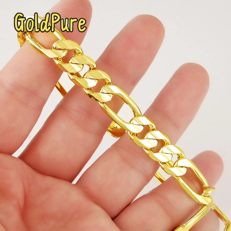 Goldpure Luxury 24K 9999 Pure Gold real gold 6MM 8MM 10MM side three to one fashion domineering men's gold bracelet
