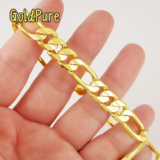 Goldpure Luxury 24K 9999 Pure Gold real gold 6MM 8MM 10MM side three to one fashion domineering men's gold bracelet
