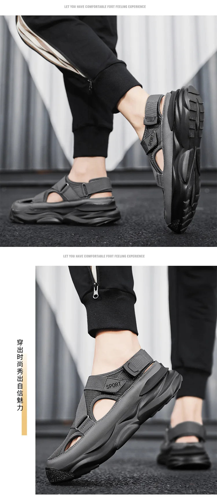 New Men Sandals Cave Casual Baotou Sports Shoes for Men Ankle Sandals Men's Water Proof Sandals for Male Beach Platform Shoes