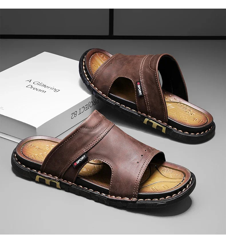 2025 Mens Slippers Summer Casual Shoes Beach Sandals Outdoor Slides Walking Comfort Leather Luxury Designer Fashion Lightweight