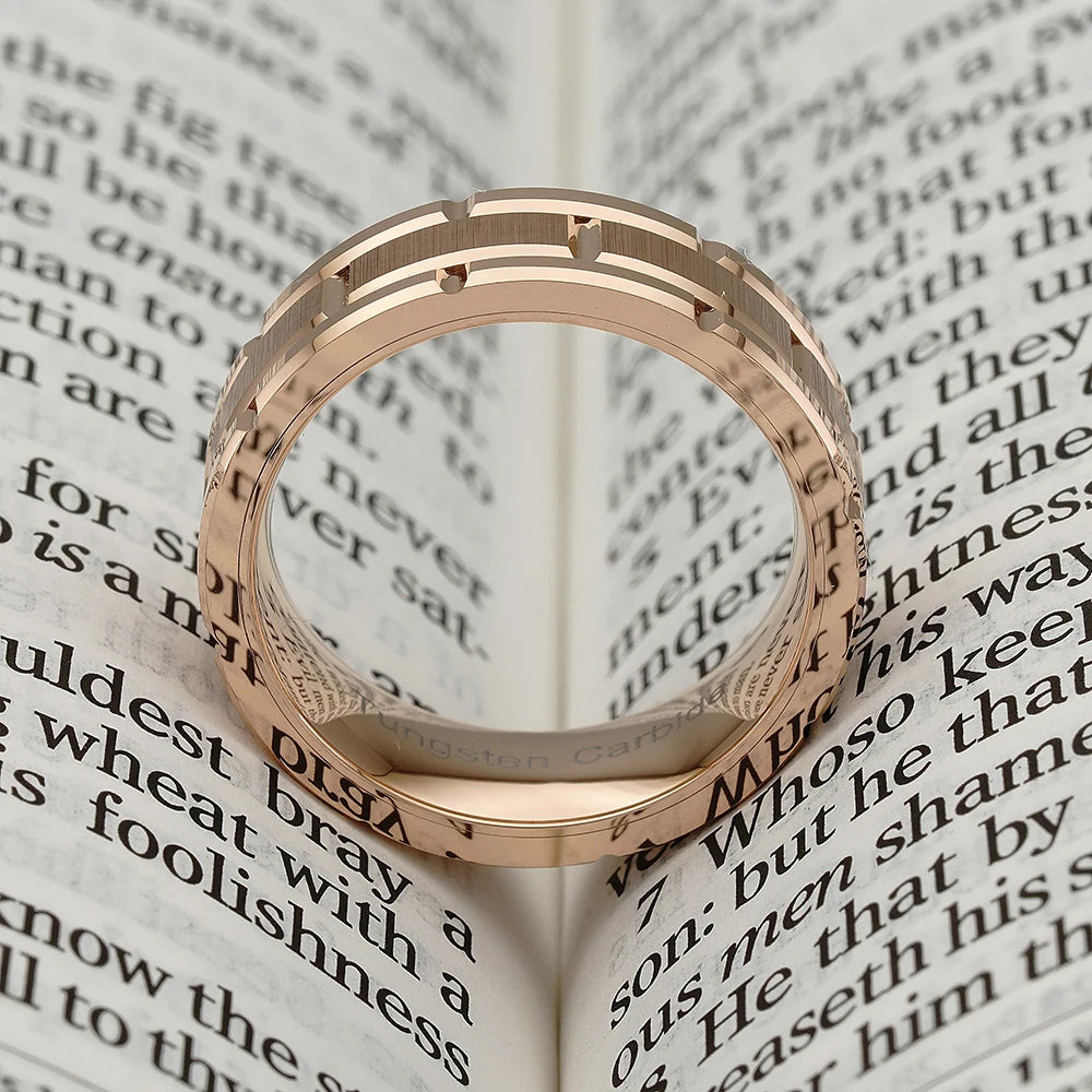 Fashion Men 8mm Rose Gold Color Stainless Steel Rings Double Groove Pattern Promise Rings For Men Wedding Jewelry Accessories