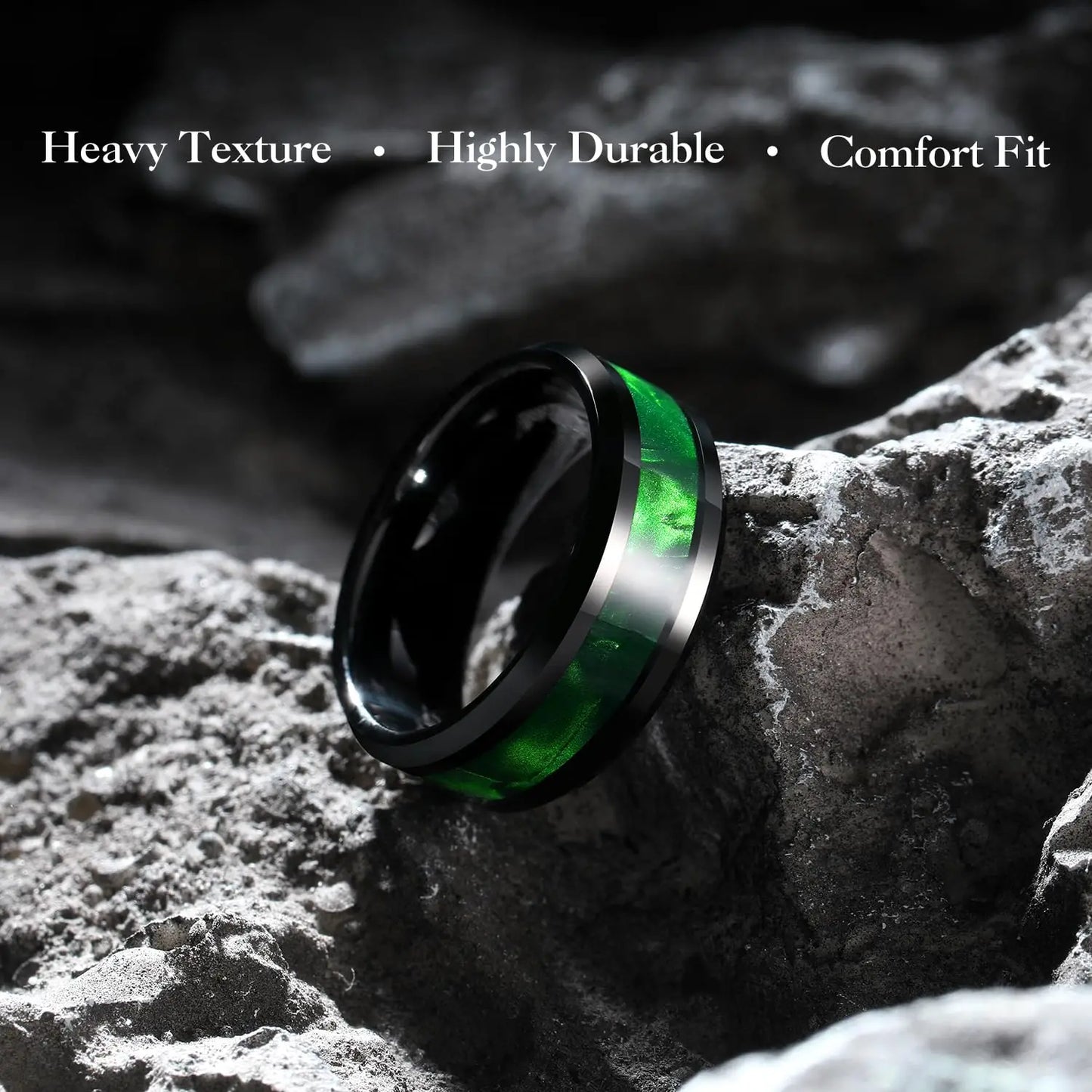 Fashion 8mm Green Color Titanium Stainless Steel Rings for Men Women Black Brushed Men Promise Rings Wedding Party Jewelry Gifts