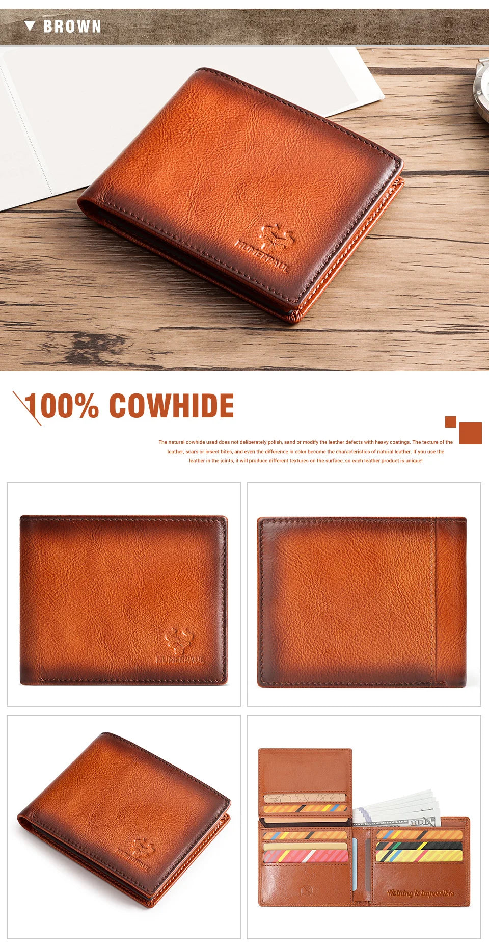 Handmade Wallet for Men Genuine Leather Credit Card Holder Purse with ID Window Short Male High Quality Cartera