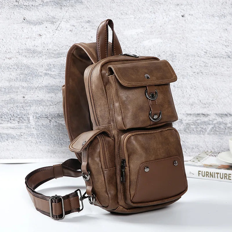Leather Crossbody Bags for Men Messenger Chest Bag 2025 New Fashion Casual Bag Waterproof PU Single Shoulder Bags Vintage Luxury