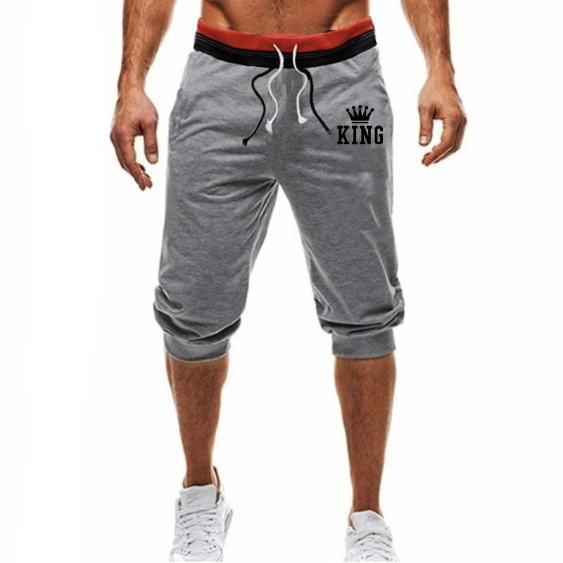 Men’s Shorts Fashion Casual Jogging Elastic waist Shorts Drawstring Loose Shorts Summer Knee Length Shorts