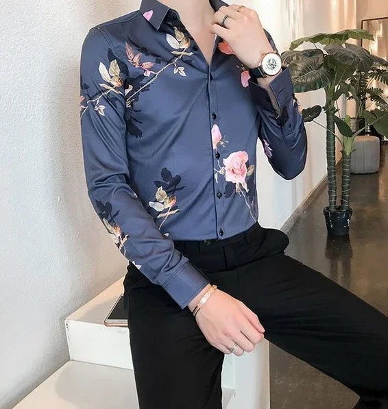 Shirts For Men White With Print Man Shirt Long Sleeve Printed New In Collar Asia S Korean Popular Clothes Trend Original Tops