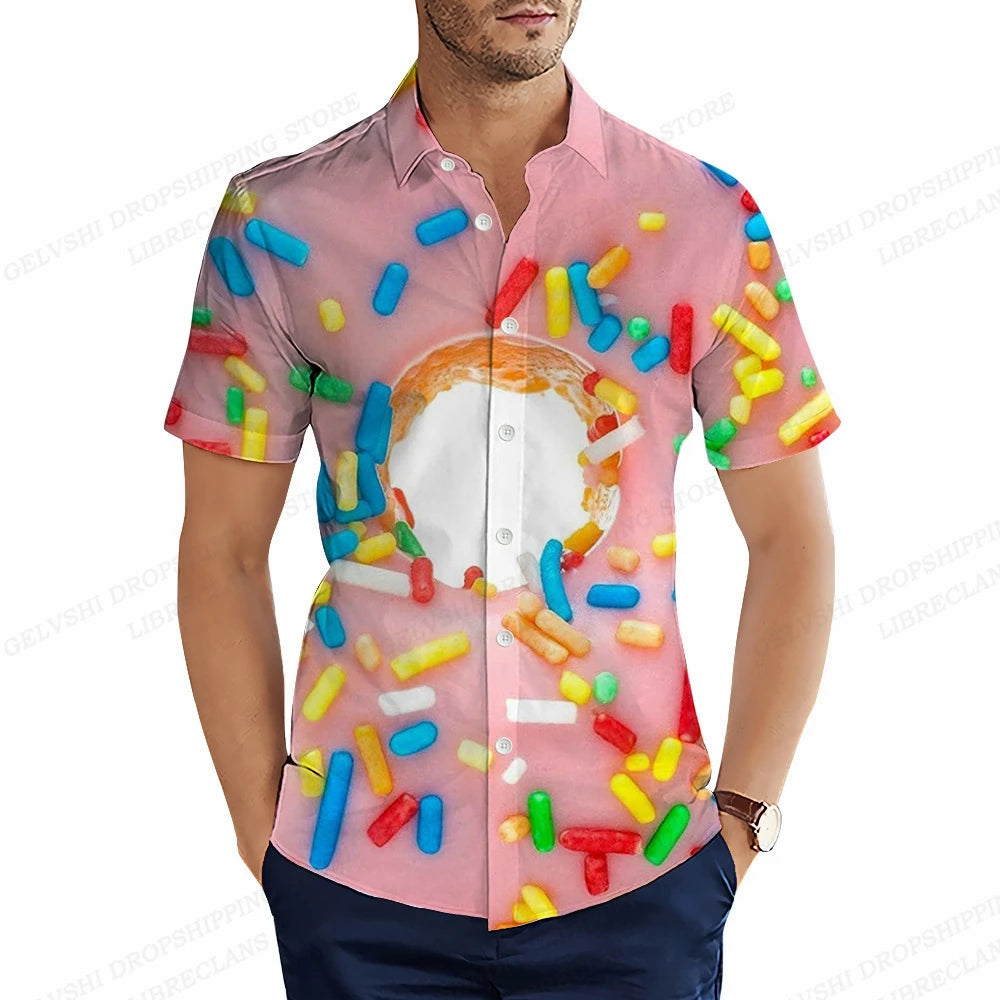 Foods Sausage Shirts Men Women Fashion Shirts Hawaiian Casual Beach Blouse Cuba Camisa Turn Down Collar Funny Chips Shirt Boy