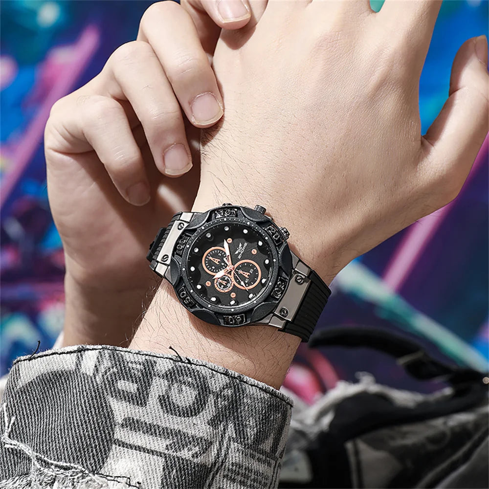 Men's Sports Watches Fashionable 2025 New Triple Bezel Design Quartz Watch Brown Silicone Military Clock Men Watches