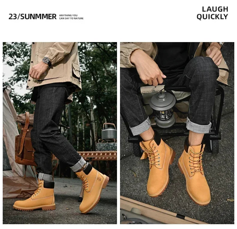 Men Boots High Top Boots Men's Leather Shoes Winter Fashion Plush Warm Shoes Outdoor Sneakers Lace Up Non-Slip Ankle Boots Male