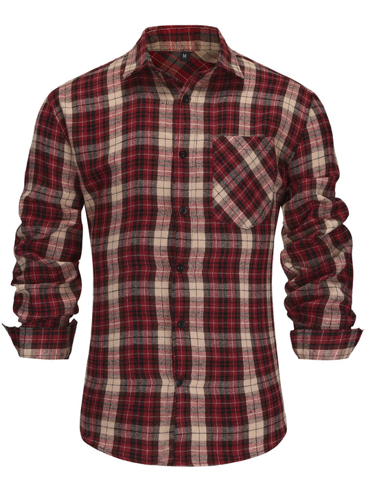 Men's Social Shirts Long Sleeve 100%Pure Cotton Buttoned Plaid Formal Male Casual Clothes Oversized Shirt Plus Size M-3XL