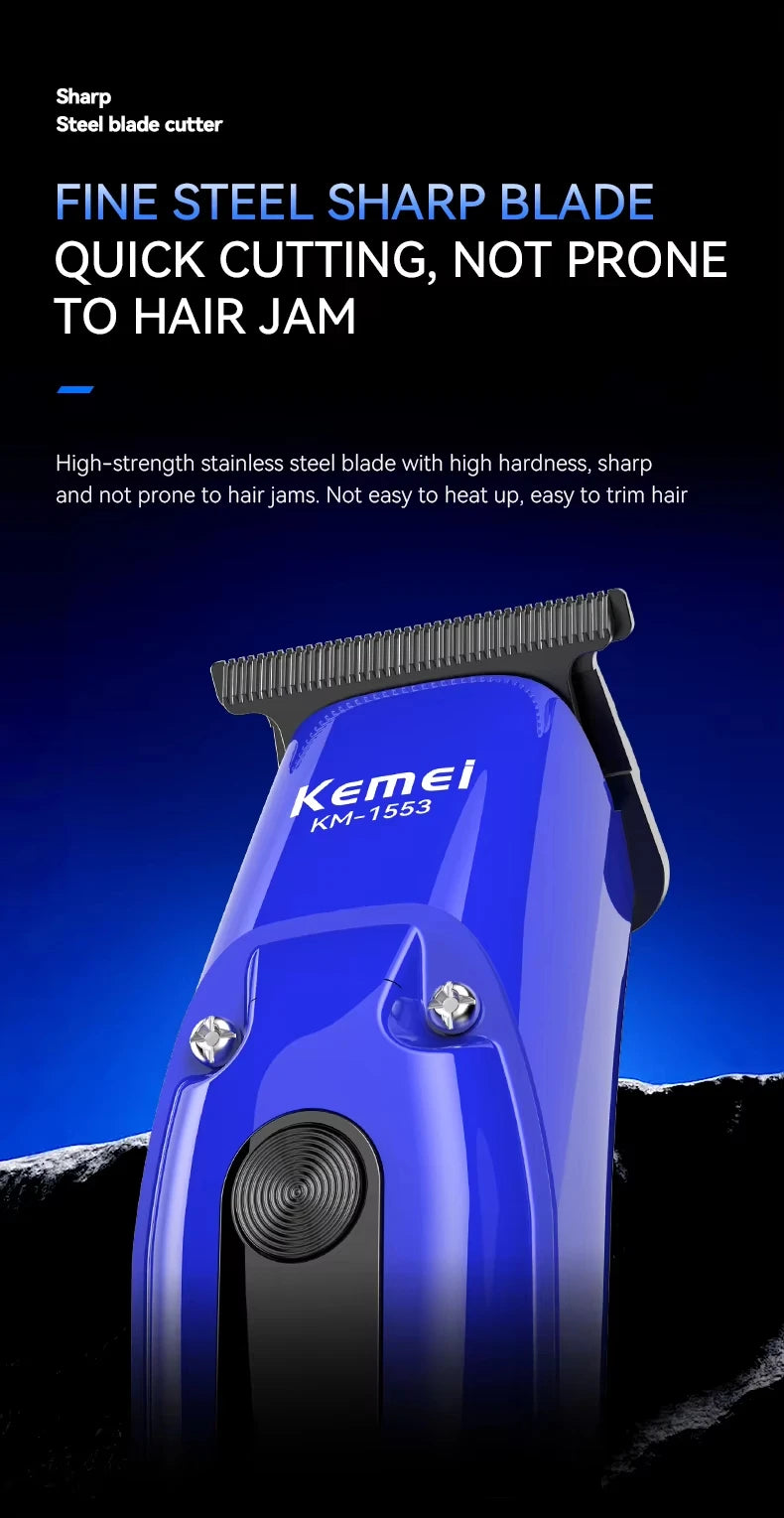 Kemei KM-1553 High Quality Men's Adult Cordless Hair Clipper with LED Display Barber Clipper Salon USB Charging Wet & Dry