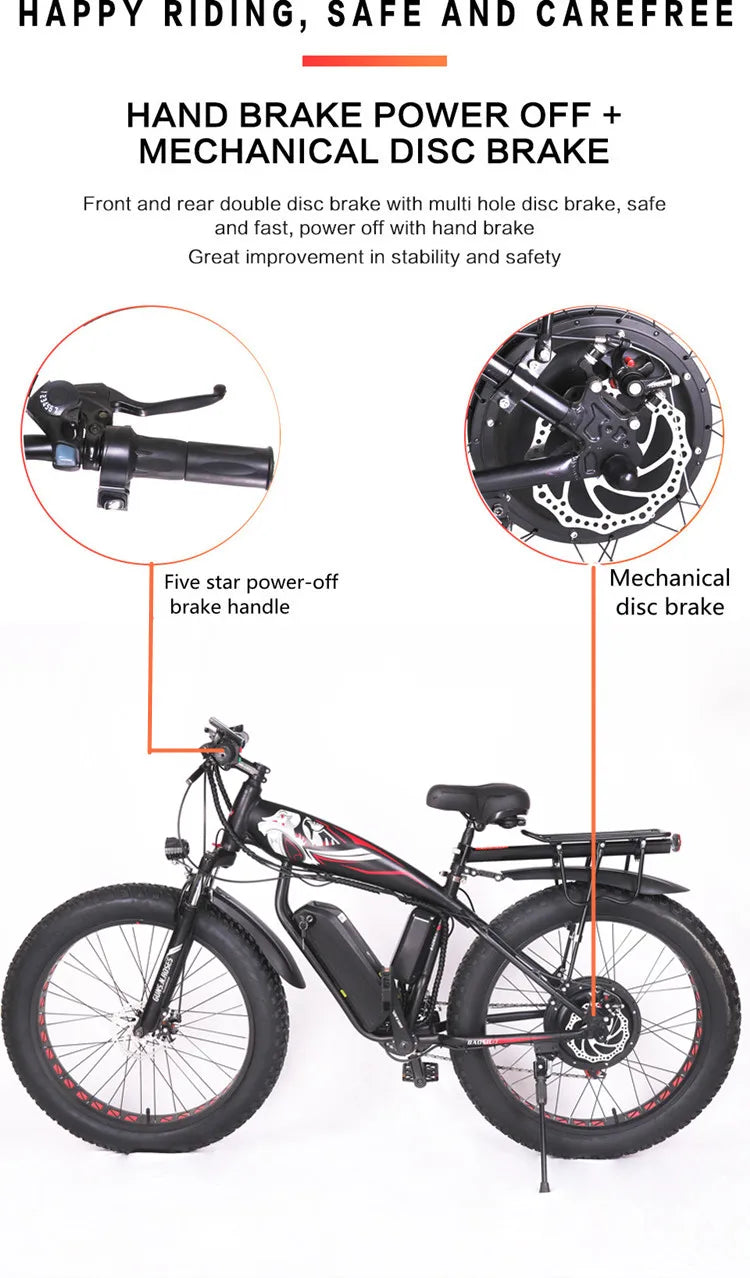 Fat bicycle electric bicycle 1000W 2000W snowmobile 48V 17ah outdoor mountain bike men's 4.0 fat tire eBike eletrica bicileta