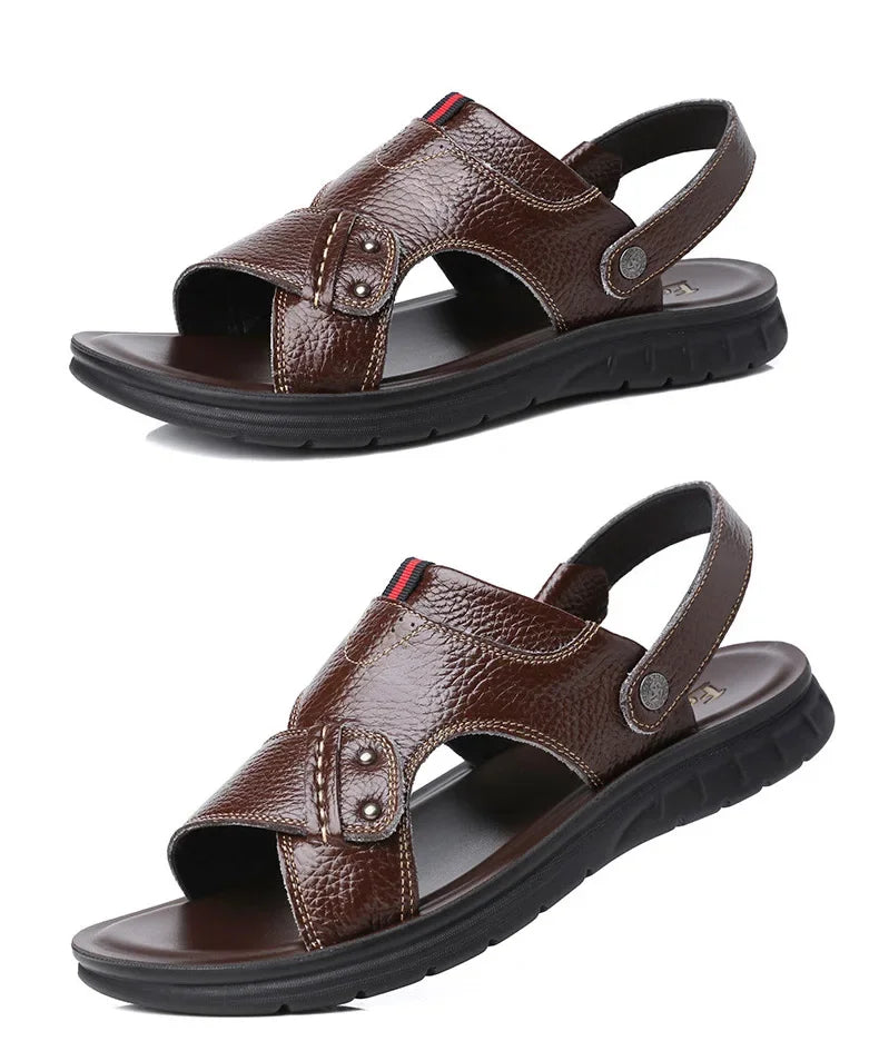 Men Sandals Summer Slippers New Beach Shoes  Outdoor Non-slip Leather Sandals for Men