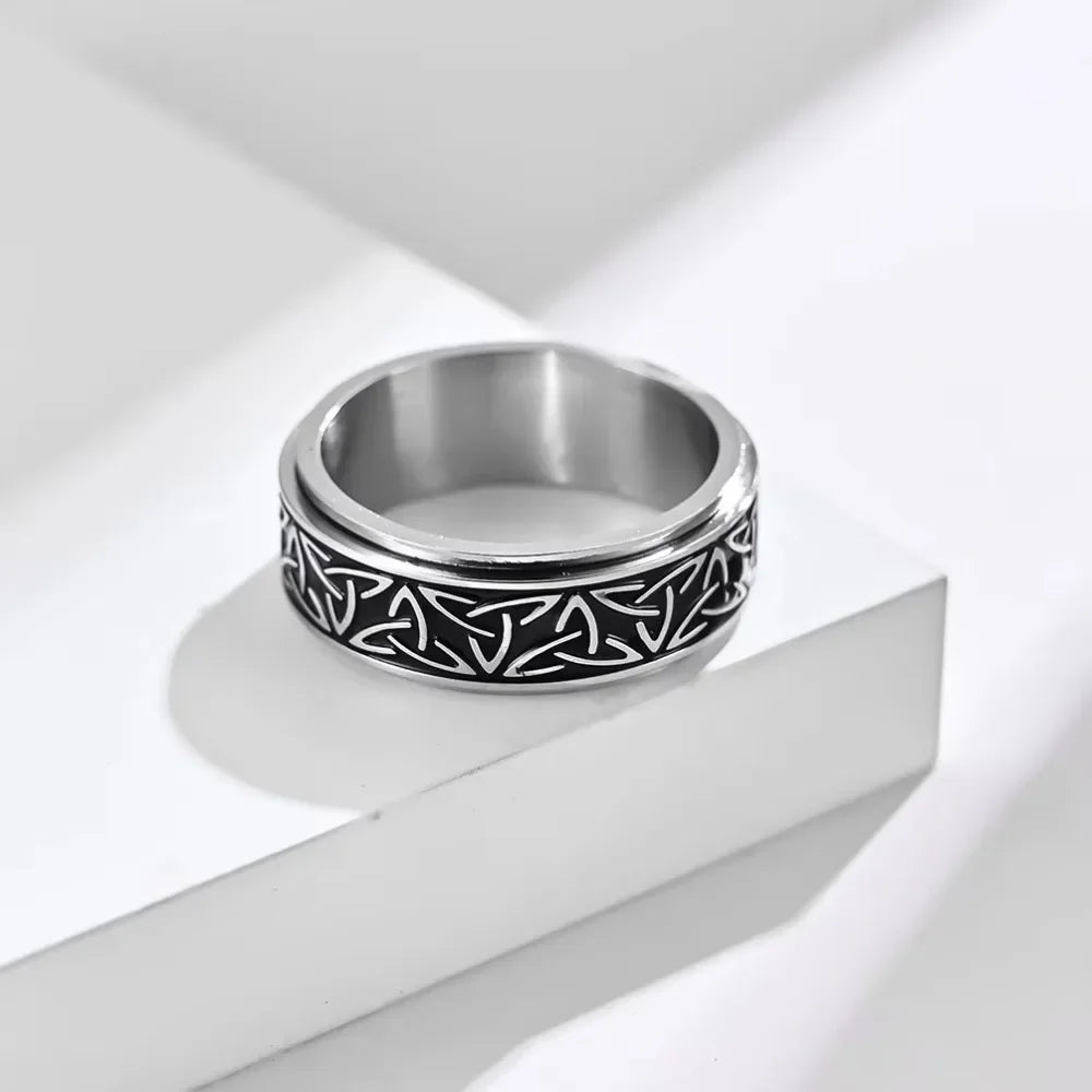Vintage Viking Celtic Knot Rune Rings Rotating Stainless Steel Anti Stress Anxiety Relife Spinning Ring Men Anillo Antiestres