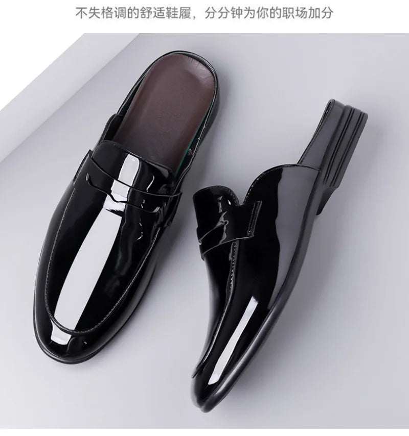 Brand Men's Shoes Luxury Leather Slippers Fashion Baotou Half Slippers for Men Business Dress Slippers Casual Loafers Man Shoes
