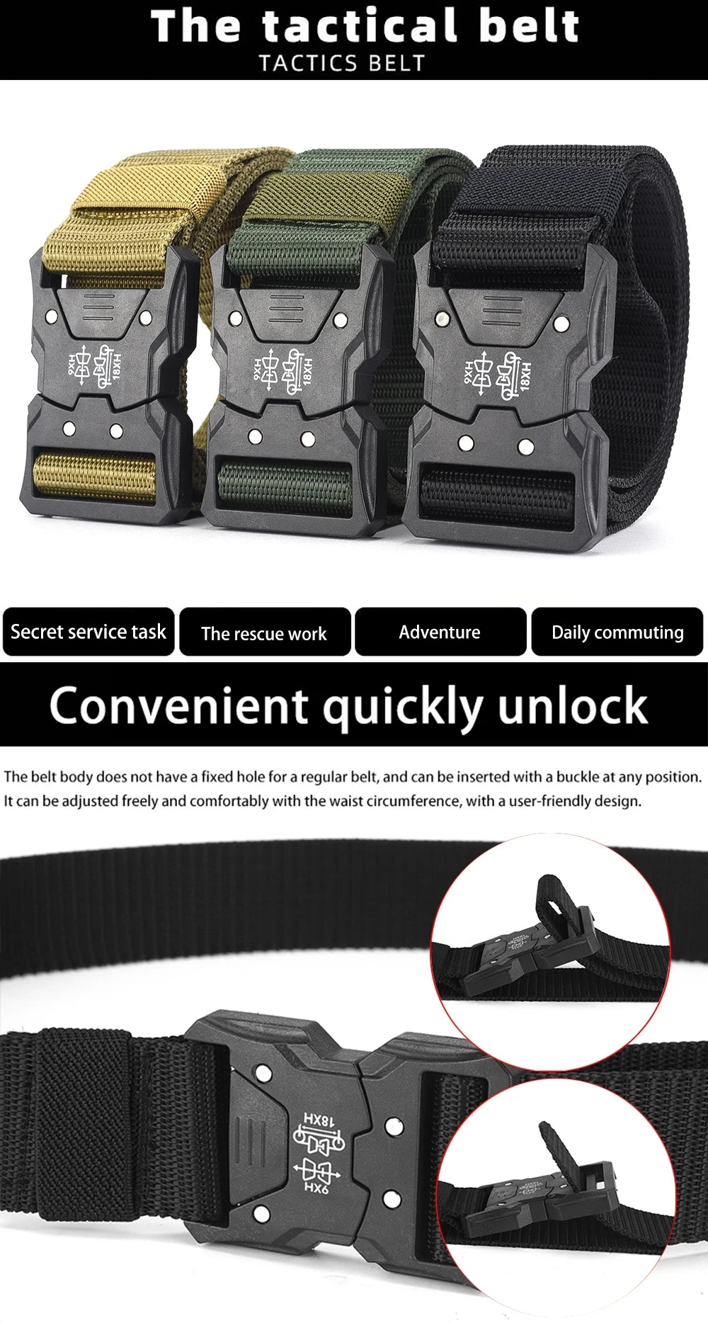 MEN'S Tactical Belts With Automatic Buckle Men's Canvas Belts Premium Pants Belts Sports Belts Nylon Belts