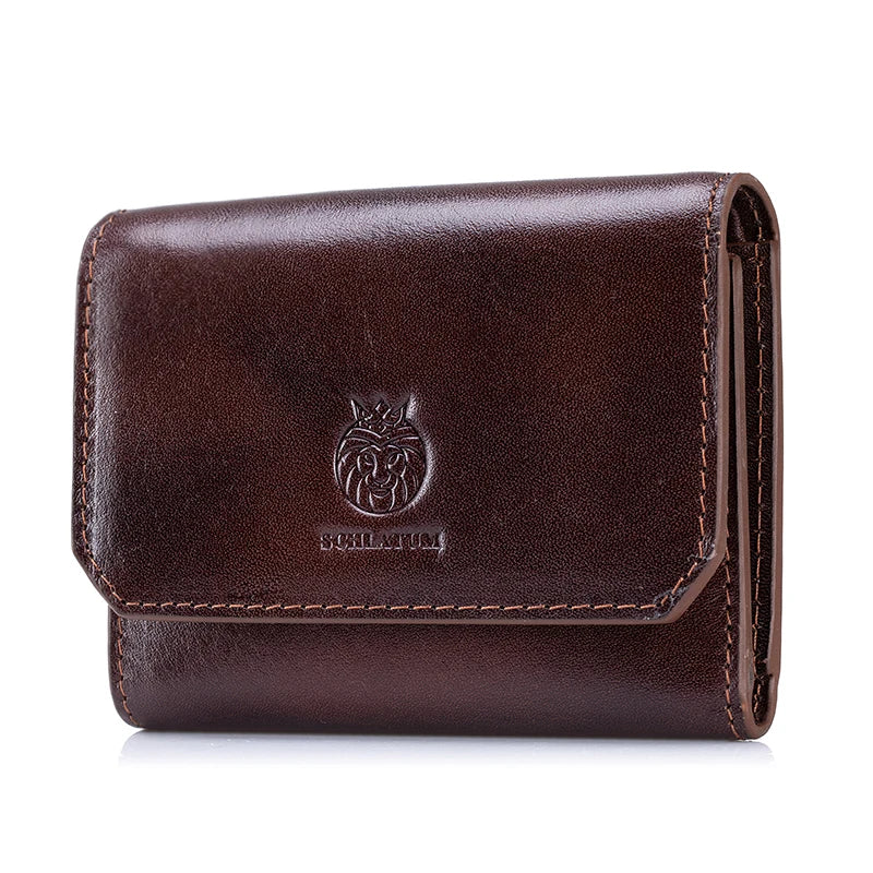 Genuine Leather Wallet For Men RFID Protection High Quality Trifold Short Purse With Coin Pocket Credit Card Slots