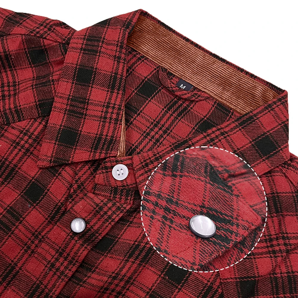 Men's Shirts Spring Flannel Long Sleeve Plaid Checkered Brushed Casual Western Cowboy Pearl Snap Shirt Popular Clothes US Size
