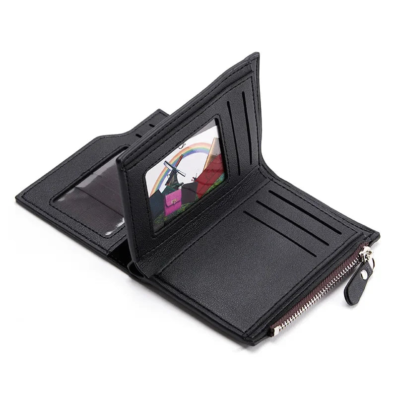 PU Leather Wallet for Men Short Casual Carteras Business Foldable Wallets Luxury Small Zipper Multi-card Slot Coin Pocket Purse
